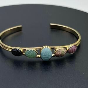 Scarab Gemstone Five Insect Beetle
Agate Onyx chalcedony Cuff bracelet